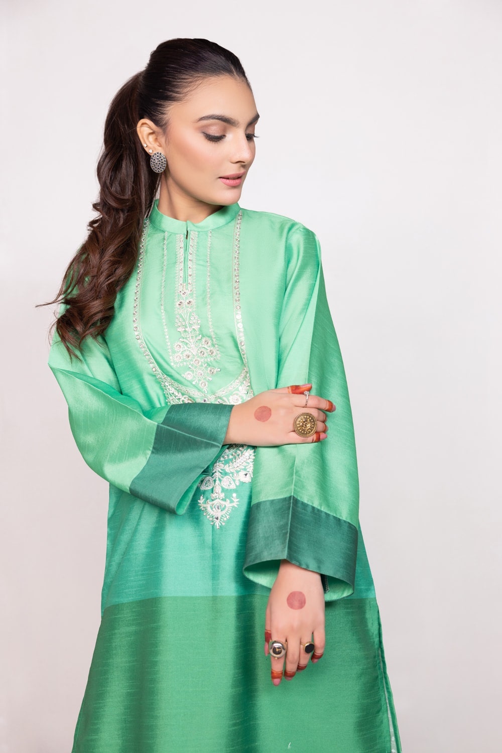 Needle Craft raw-silk Printed Embroidered Shirt