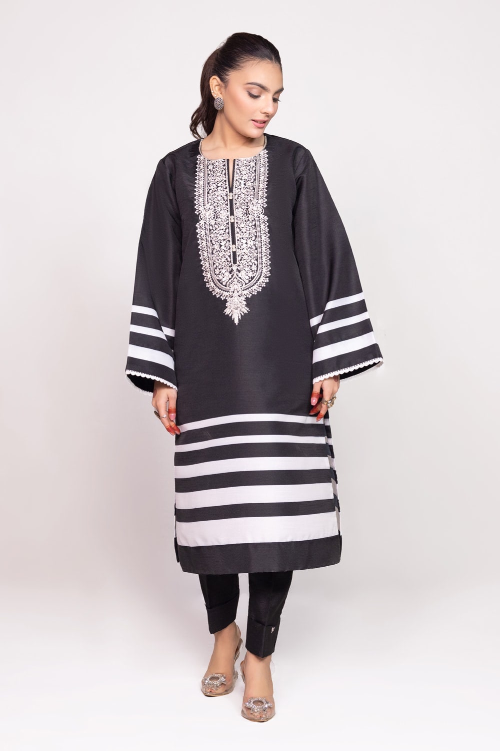Needle Craft raw-silk Printed Embroidered Shirt