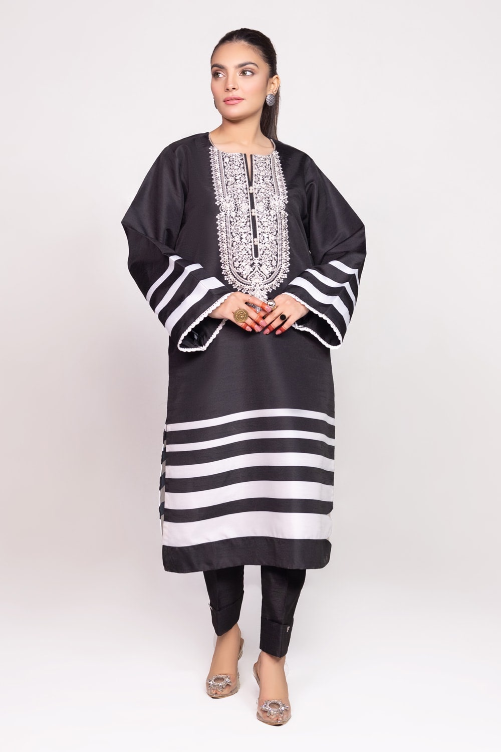 Needle Craft raw-silk Printed Embroidered Shirt