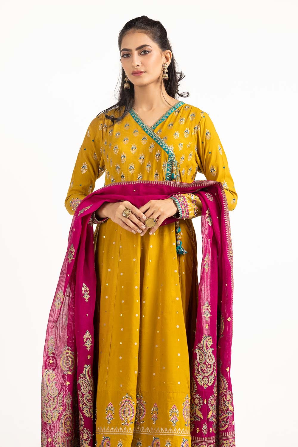 Tehwaar Raw Silk Viscose Block Printed Shirt And Trouser With Block Printed Dupatta