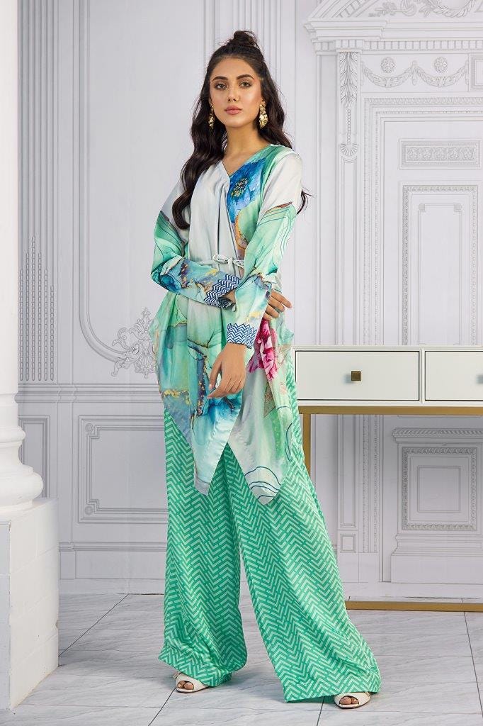 Charmeuse Silk Digital Printed Shirt and Charmeuse Silk Digital Printed Trouser