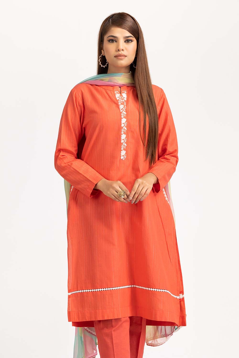 Har Roz Yarn Dyed Embroidered Shirt And Trouser with Printed Dupatta