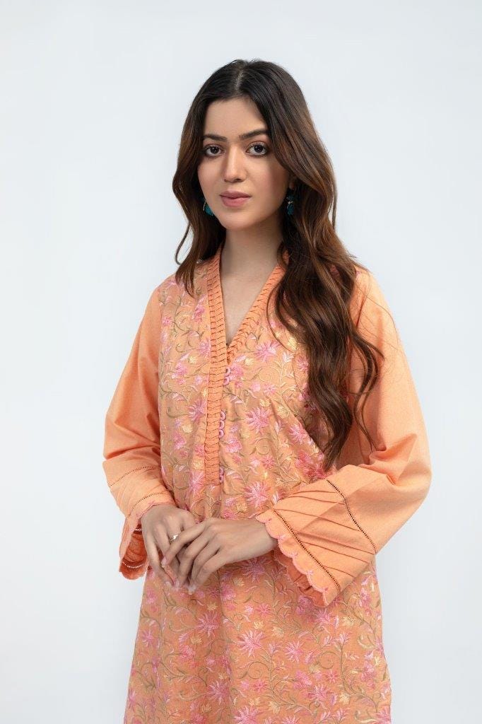 Karandi Dyed Embroidered Shirt