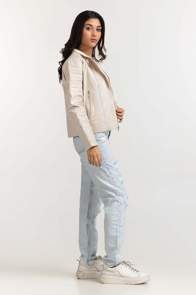 White Basic Pu Jacket