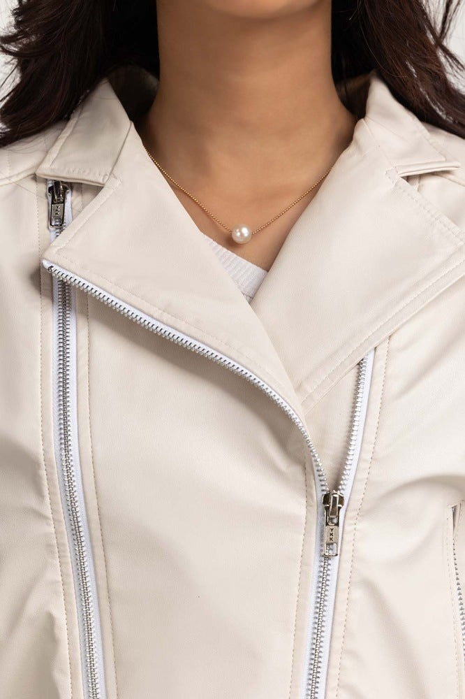 White Basic Pu Jacket