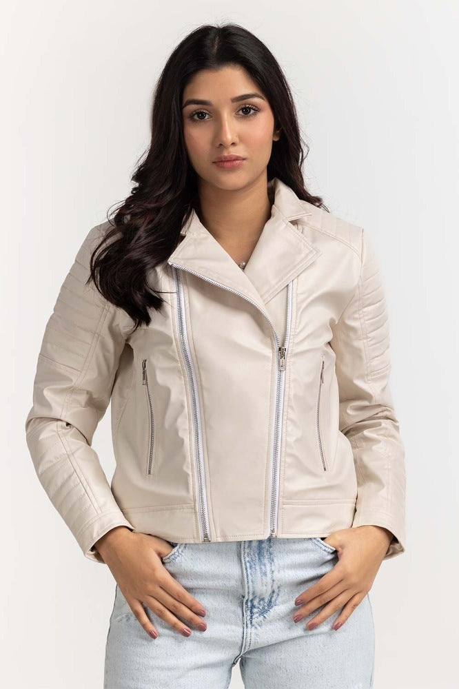 White Basic Pu Jacket