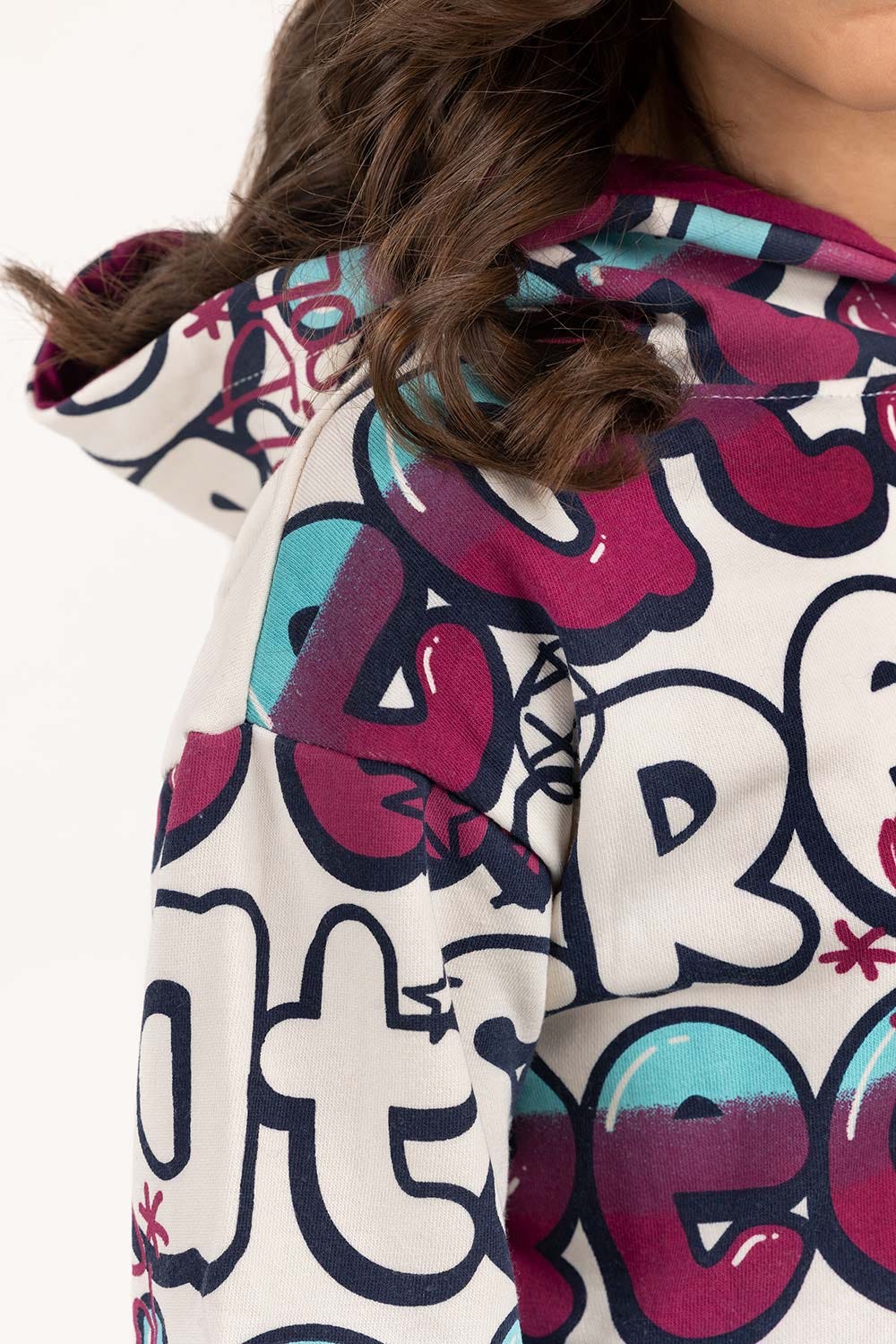 Junior Girl White Printed Hoodie