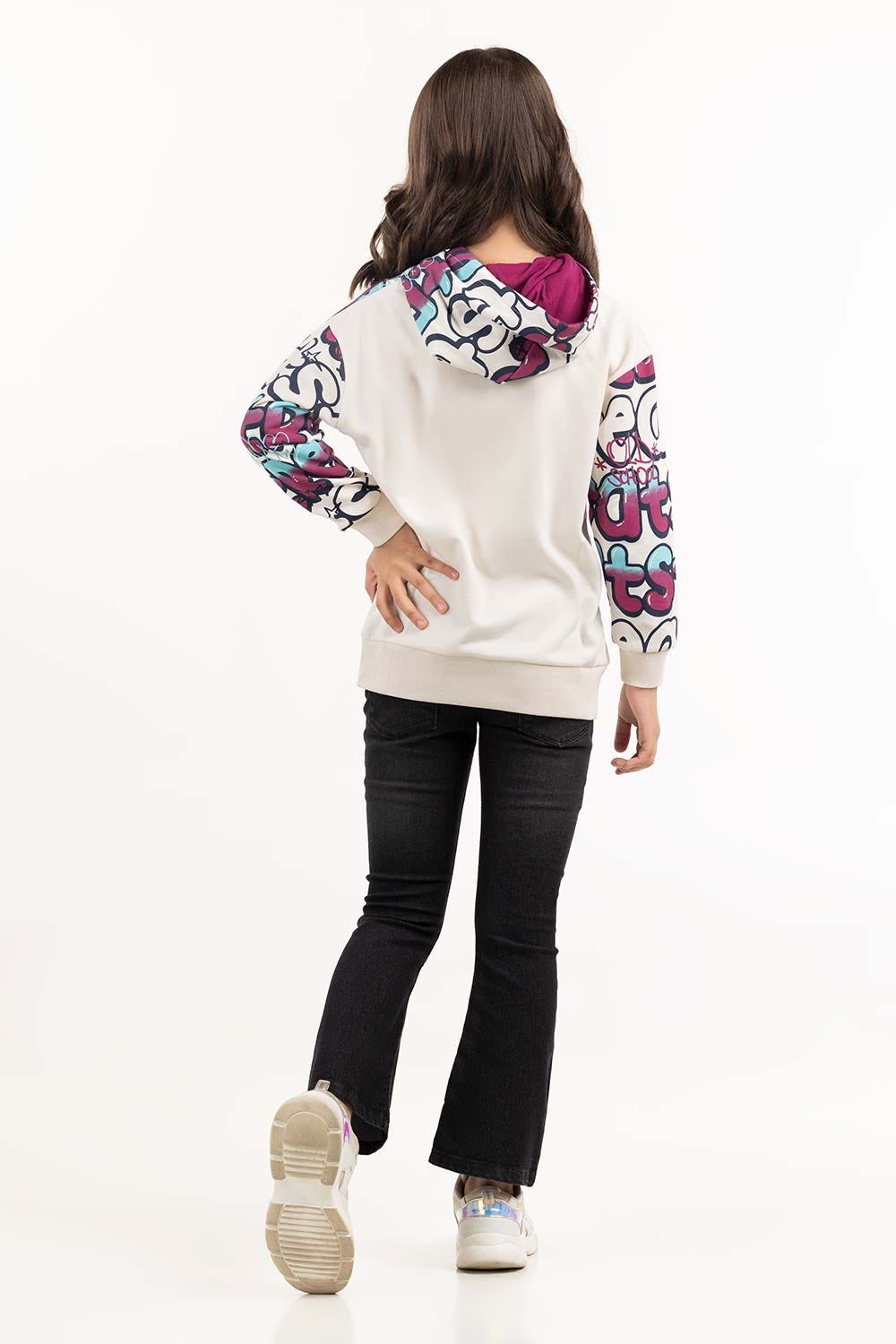 Junior Girl White Printed Hoodie