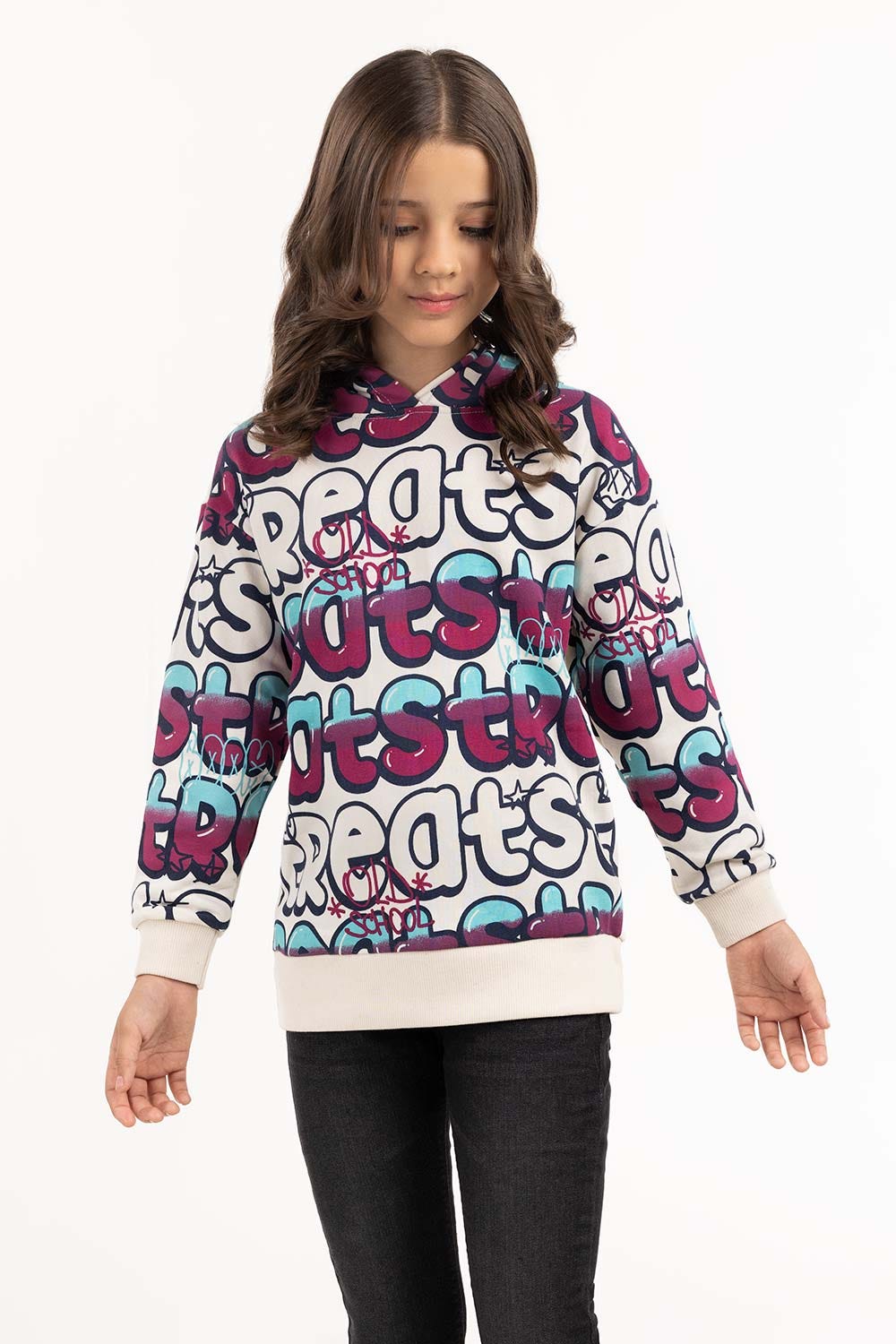 Junior Girl White Printed Hoodie