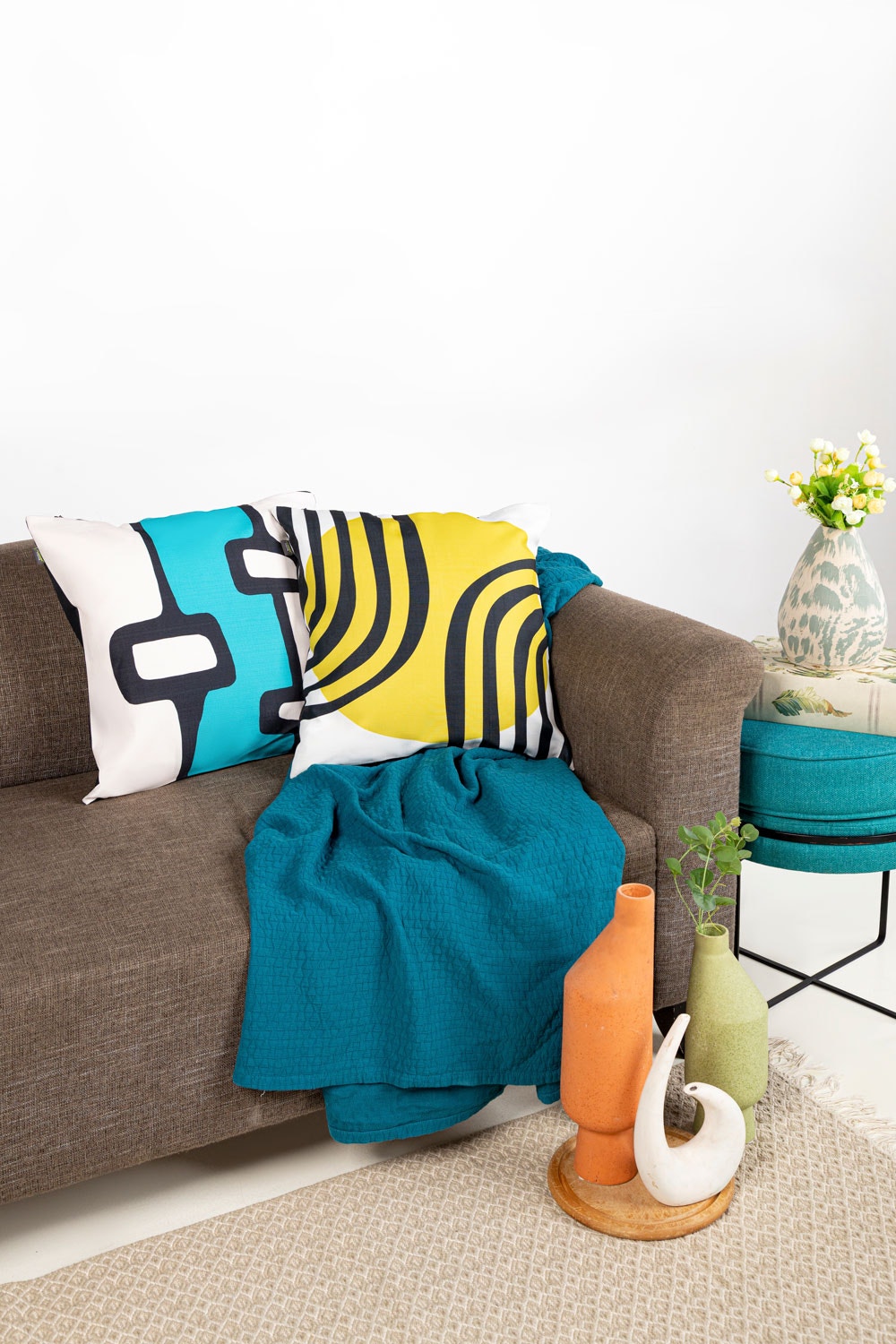 Yellow Oval Digital Printed Cushion Cover