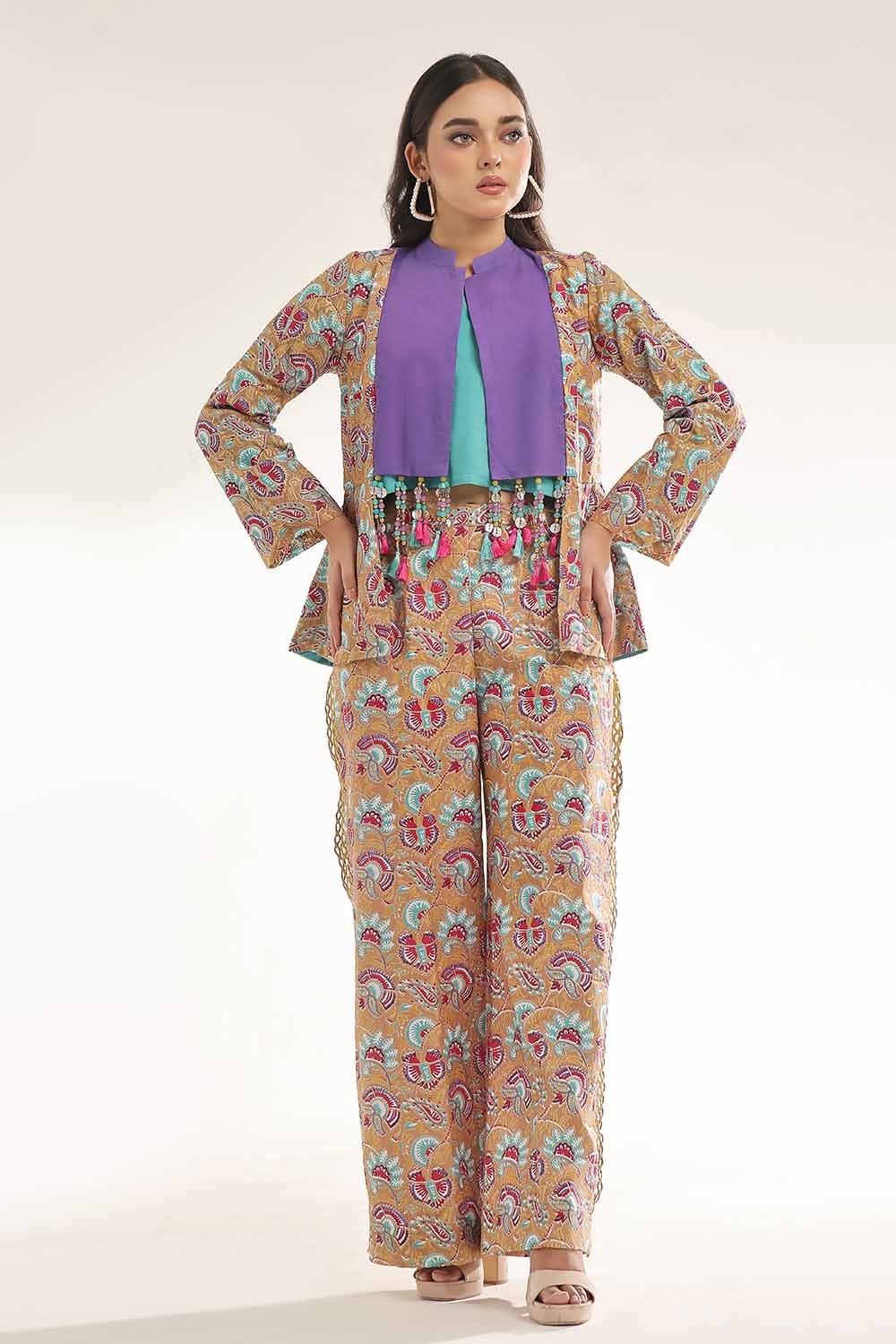 Unstitched Gold Printed Lawn Shirt