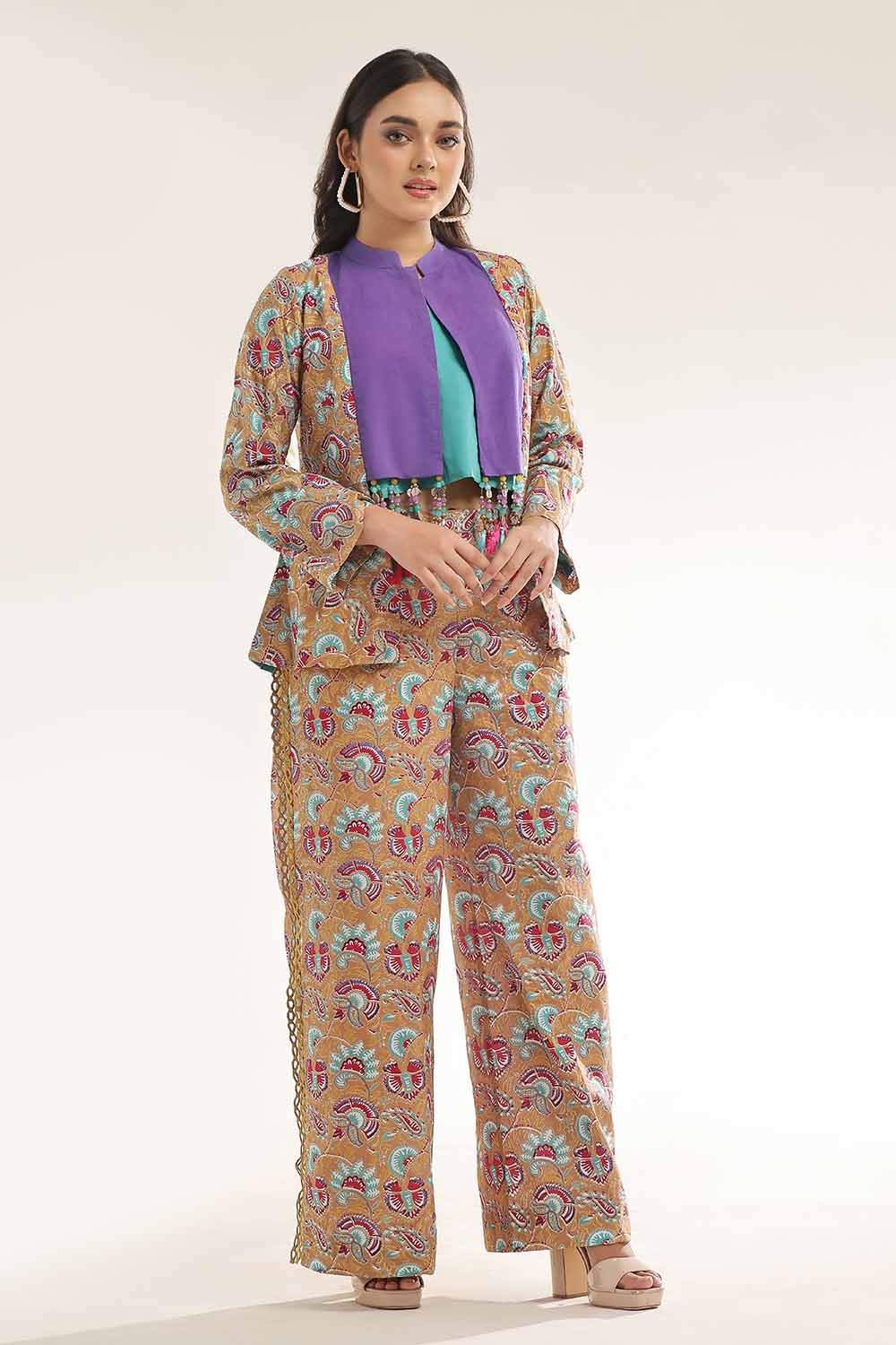Unstitched Gold Printed Lawn Shirt