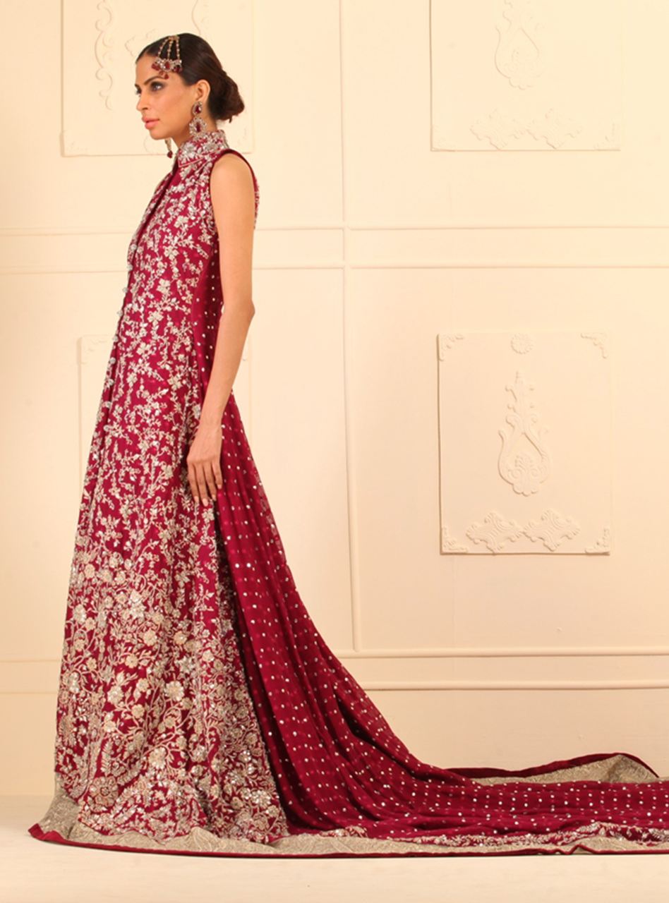 Magenta Floor Length Khaddi Net Front Open Dress
