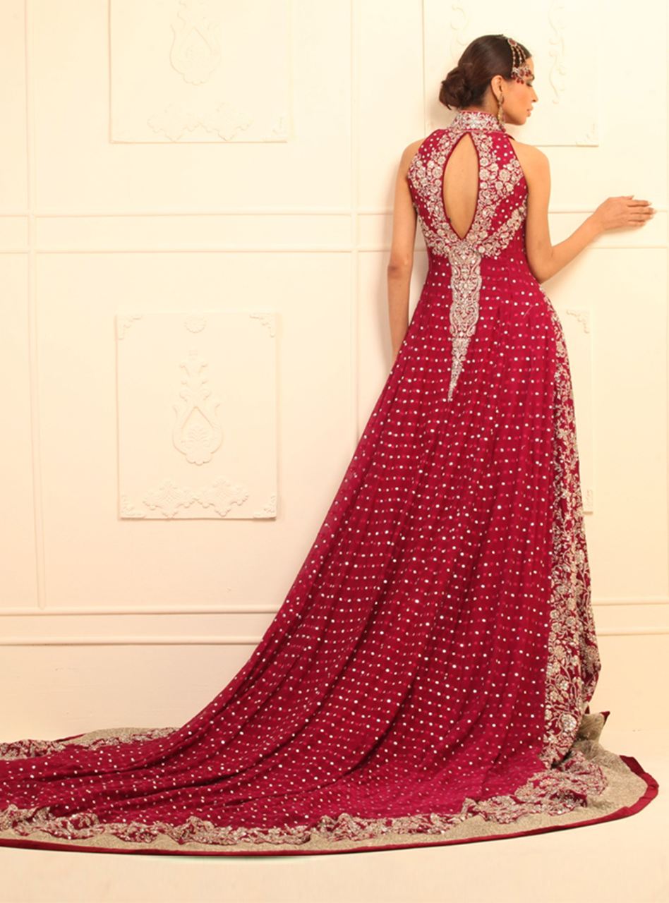 Magenta Floor Length Khaddi Net Front Open Dress