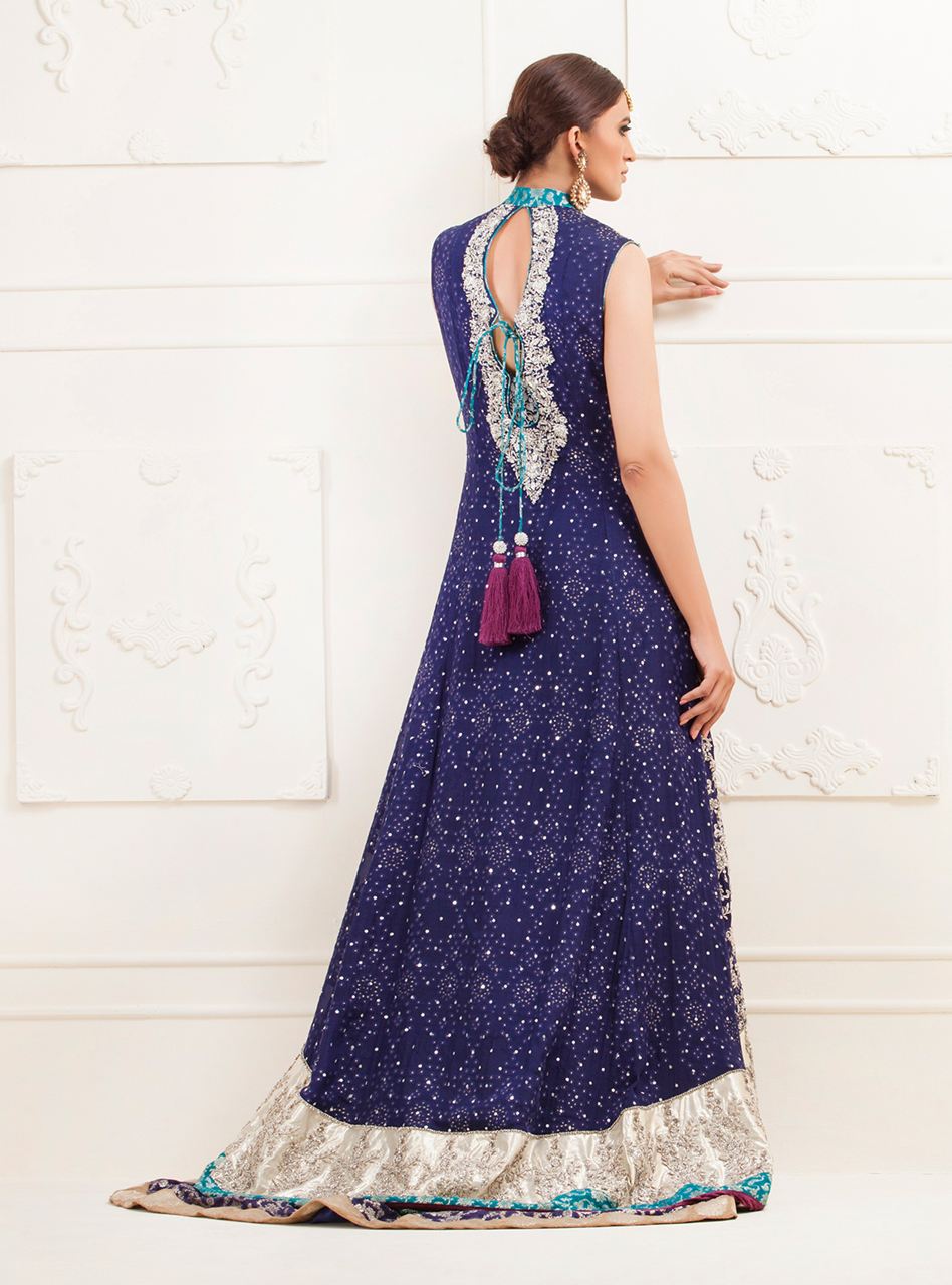 Navy Blue Mesuri Front Open Dress