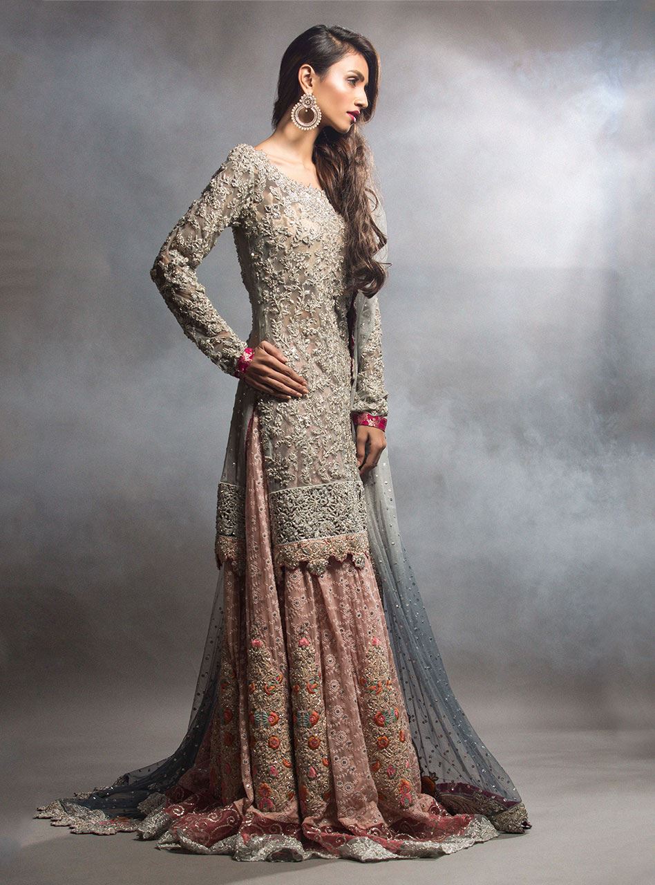 Ash Grey Short Shirt With Pink Lehnga