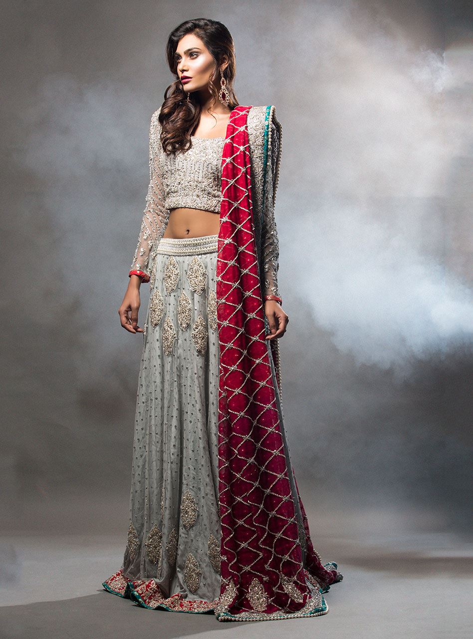 Grey Lehnga Choli With Red Dupatta