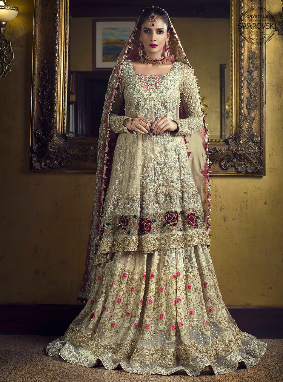 Gold Angarkha With Melon Pink Dupatta