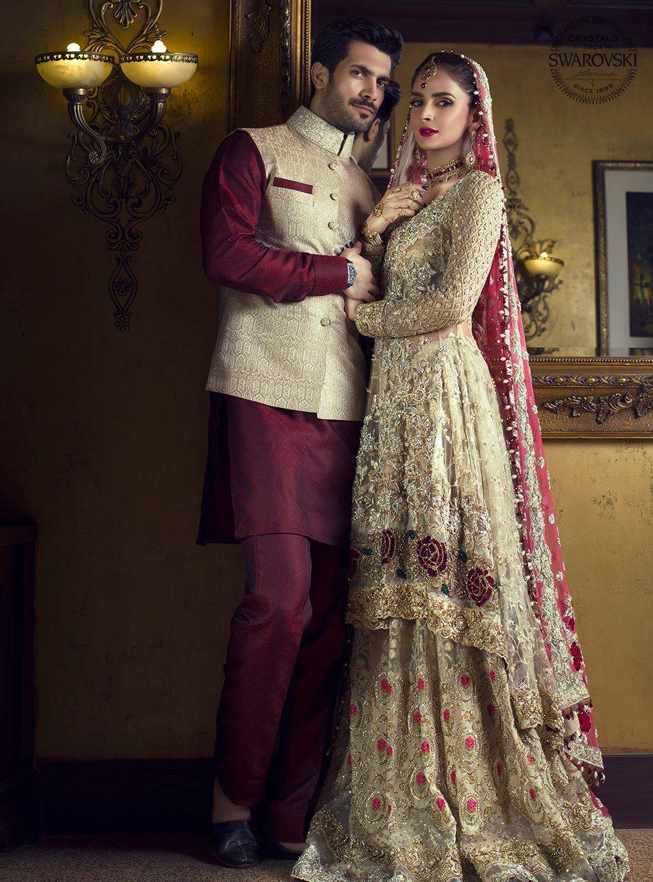 Gold Angarkha With Melon Pink Dupatta