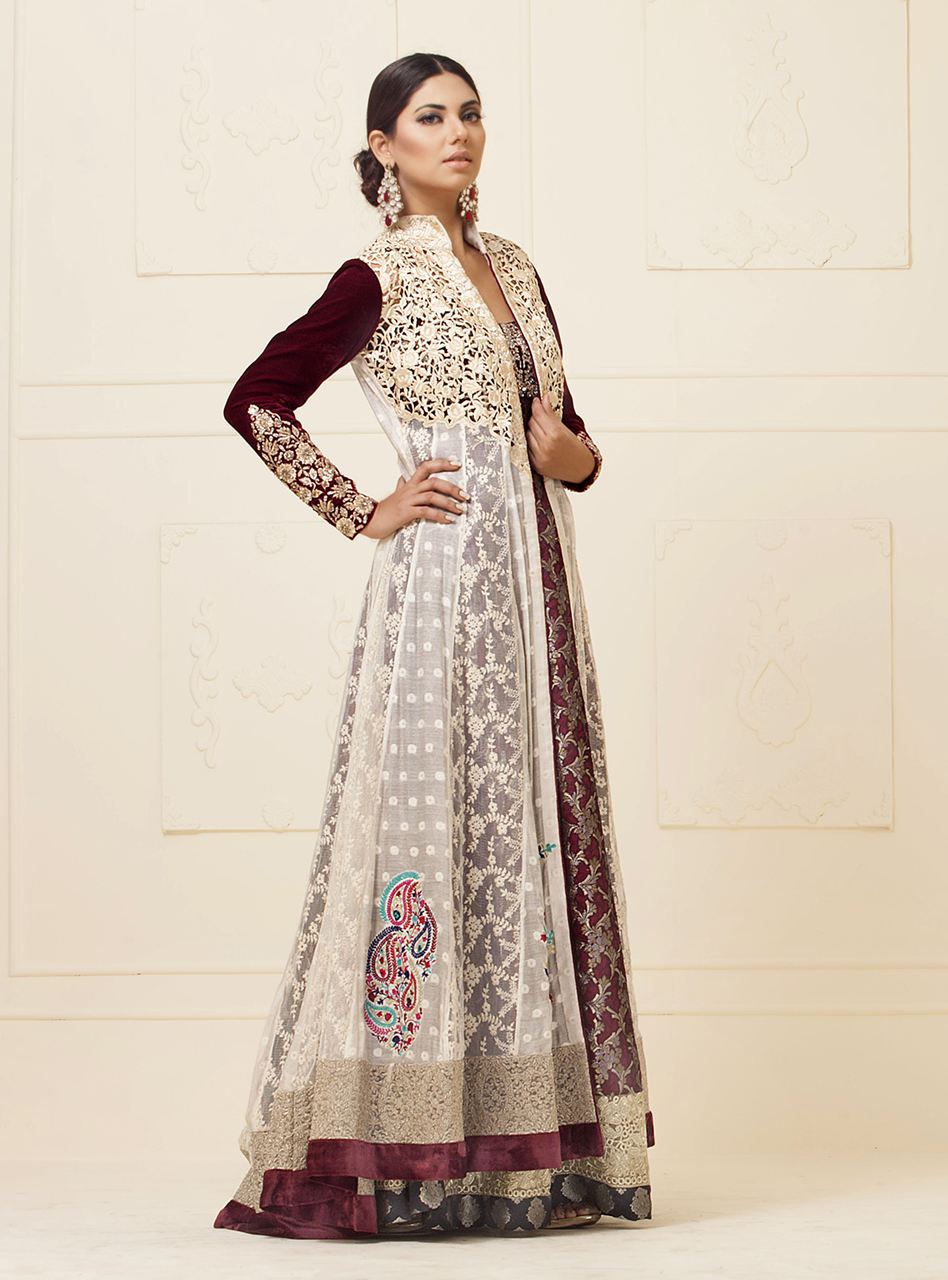 White Floor Length Net Paneled Dress
