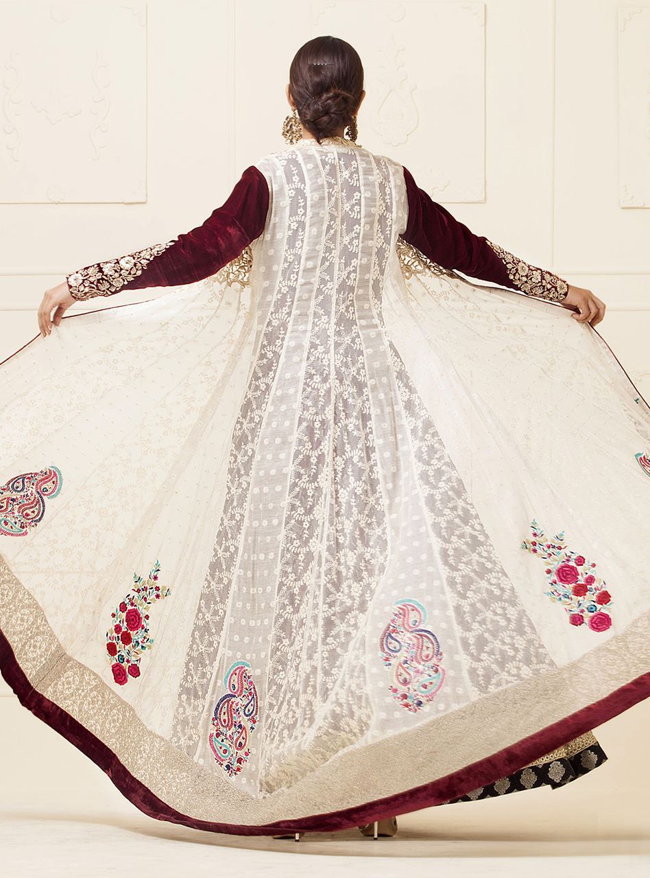 White Floor Length Net Paneled Dress