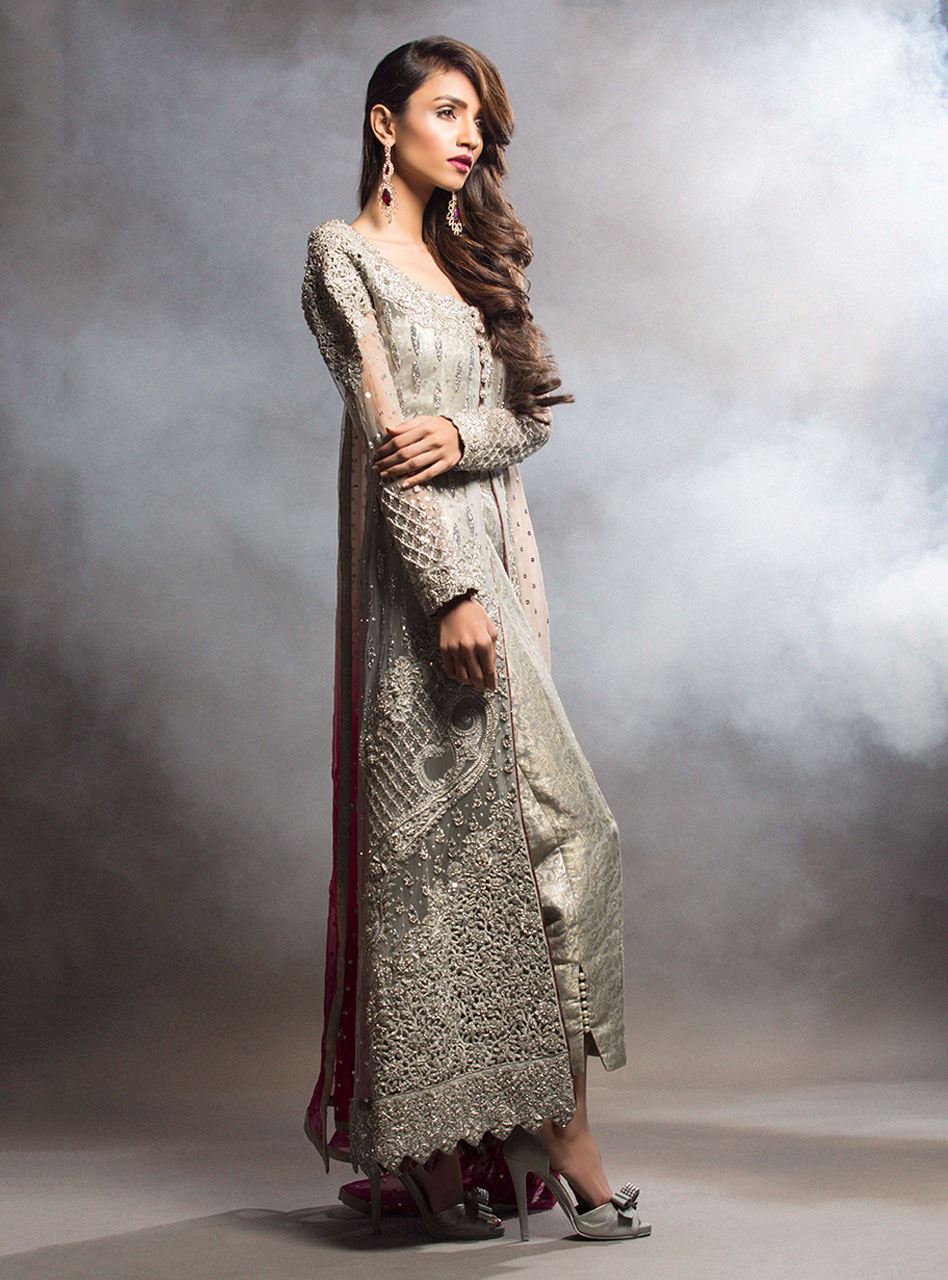 Grey Dress With Gradient Pink Dupatta