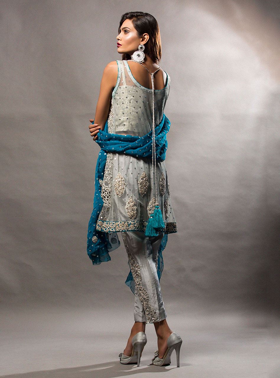 Short Grey Shirt With Teal Dupatta