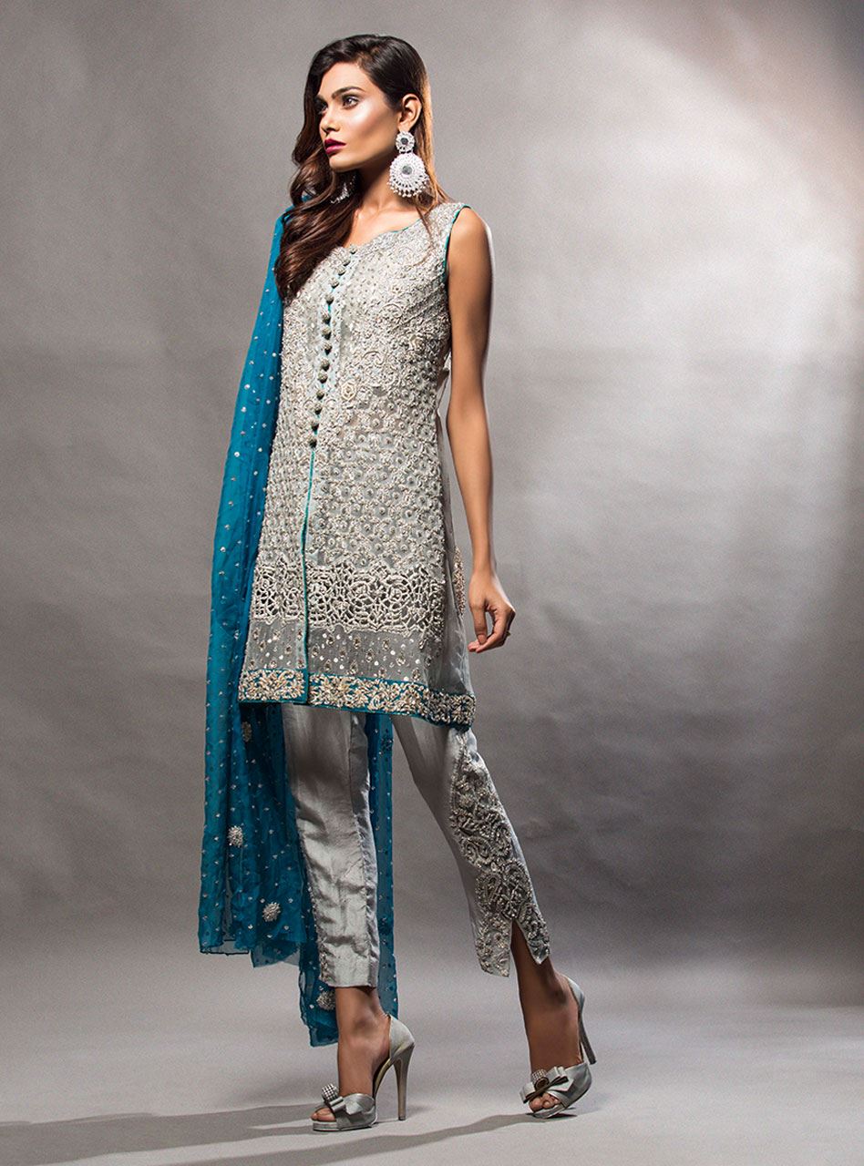 Short Grey Shirt With Teal Dupatta