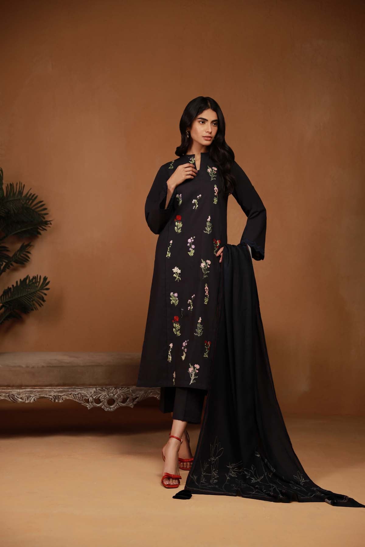 3 Piece Embroidered PK Raw Silk Suit