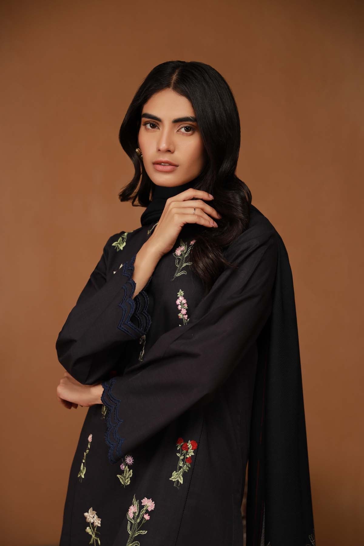 3 Piece Embroidered PK Raw Silk Suit