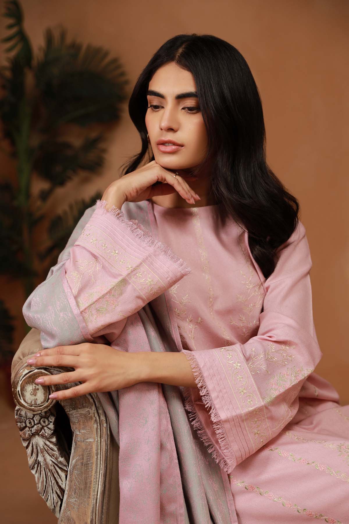 3 Piece Embroidered Chiffon Suit | MCS-25-105