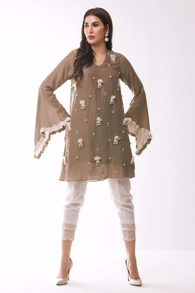 Beige khaadi net shirt