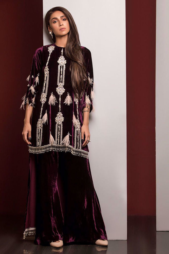 Plum velvet formal shirt