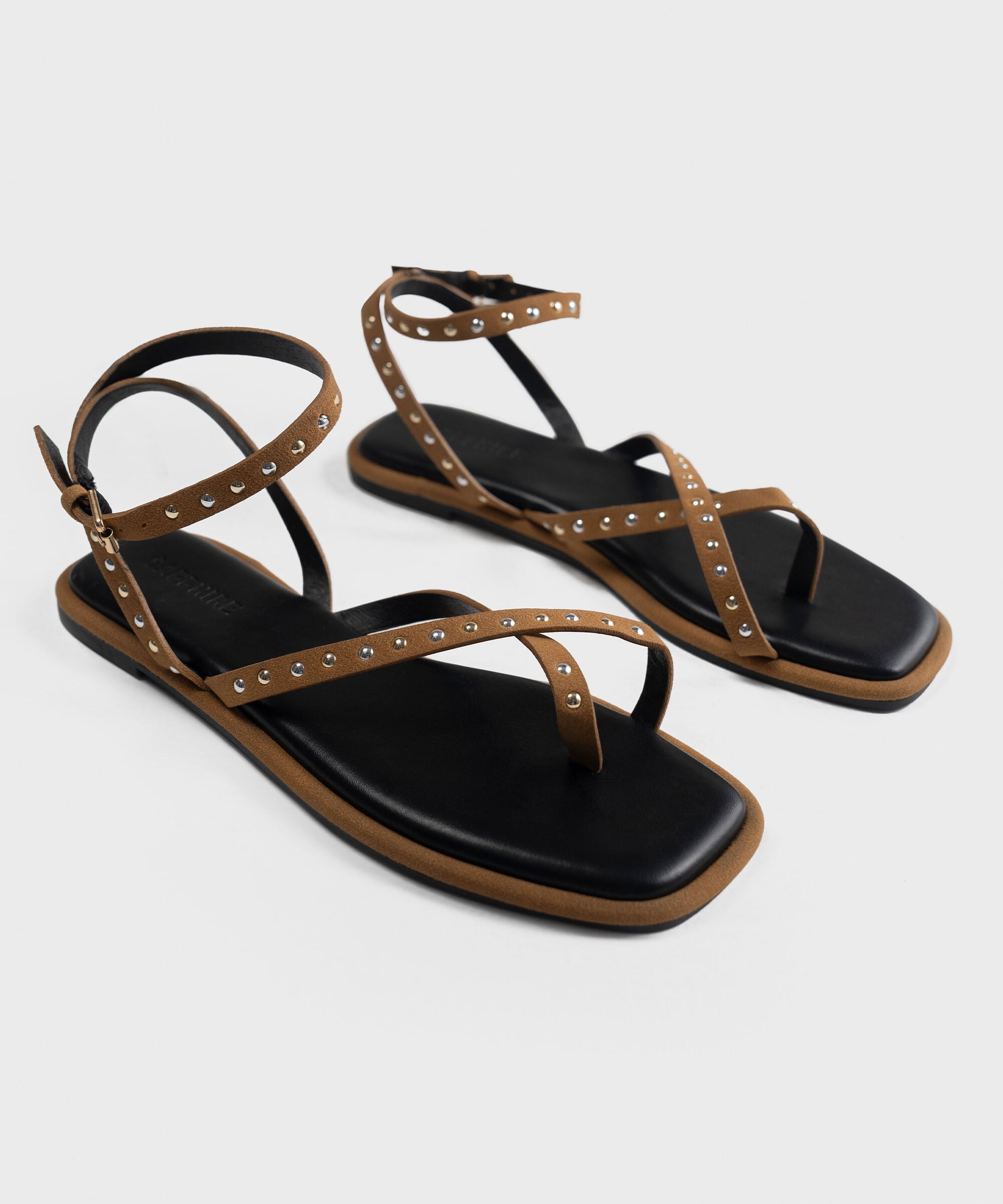 BROWN STUDDED SANDALS 0000SL260011