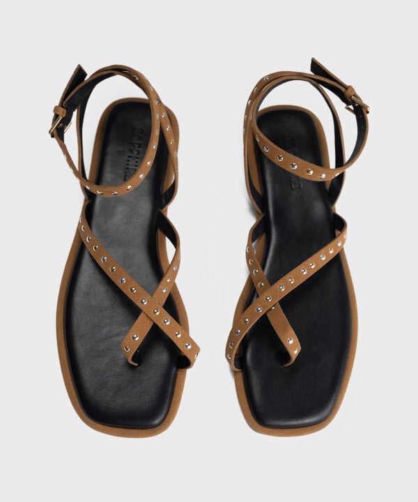 BROWN STUDDED SANDALS
