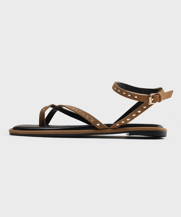 BROWN STUDDED SANDALS