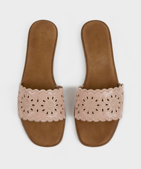 Pink Embroidered Flats