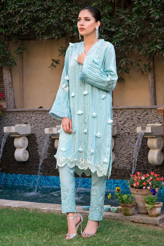 Ice blue tassles