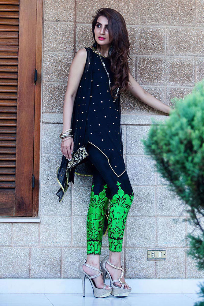Black jacket with embroidered pants