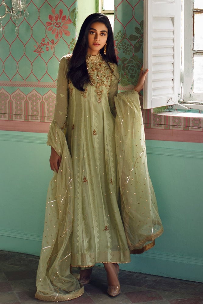 Floral mesh Kalidaar and Dupatta With Pants