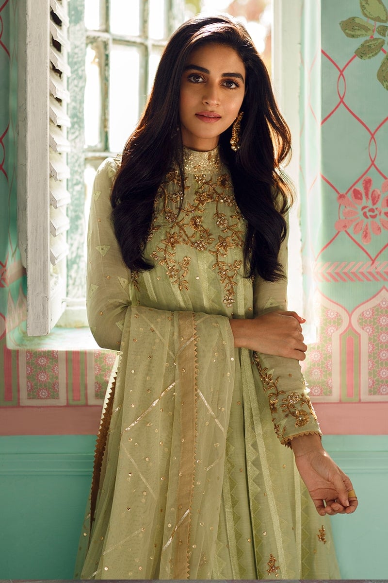Floral mesh Kalidaar and Dupatta With Pants