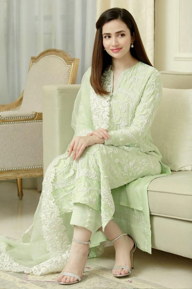Green Bouquet Shirt and Dupatta With Pants