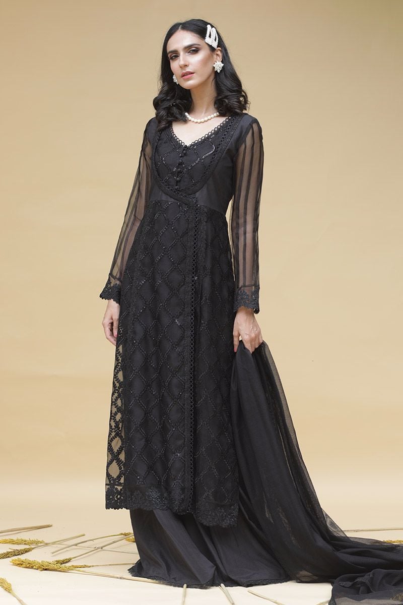 Black array Angarkha and Dupatta With Pants