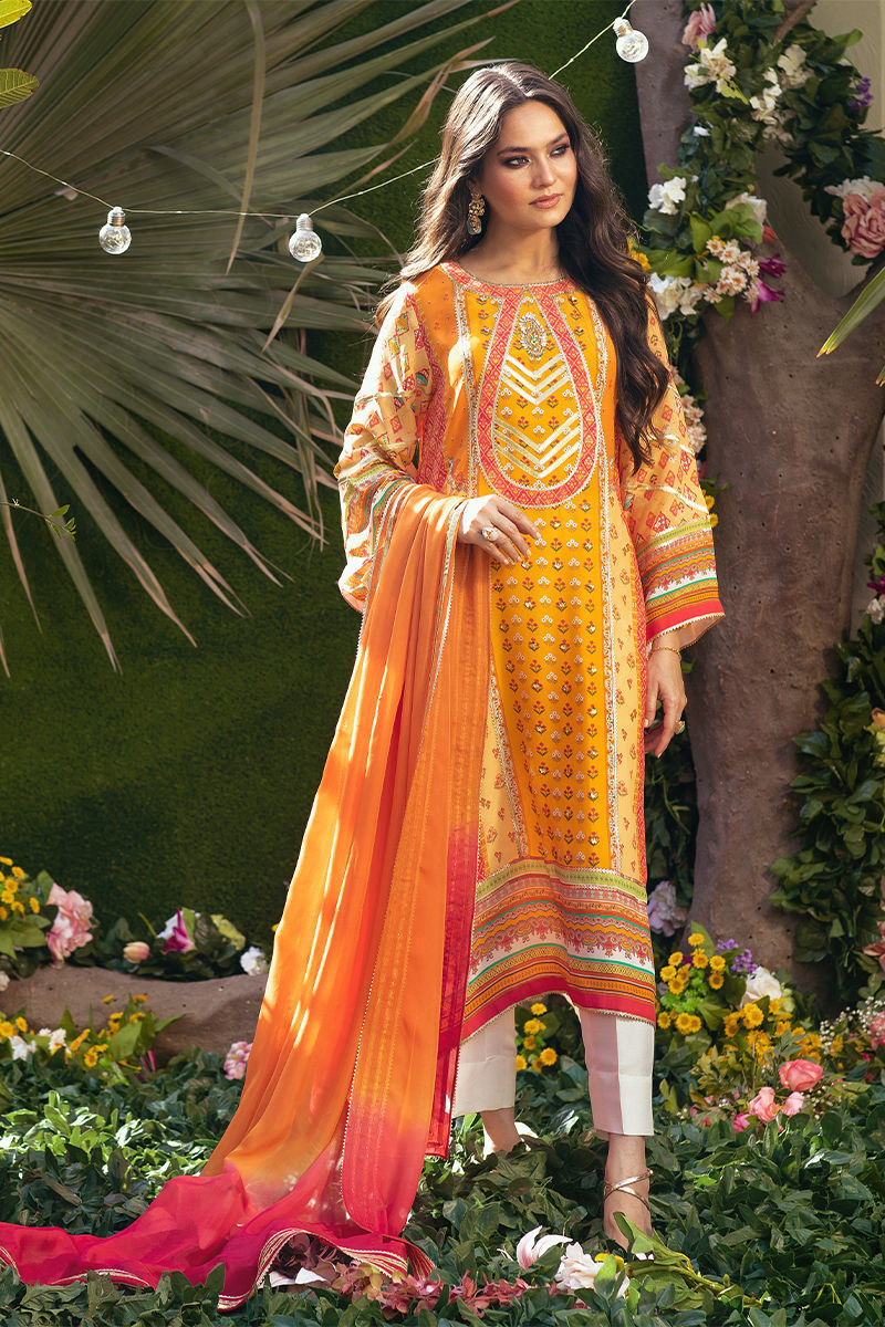 Zoona - Saffron Shirt And Dupatta