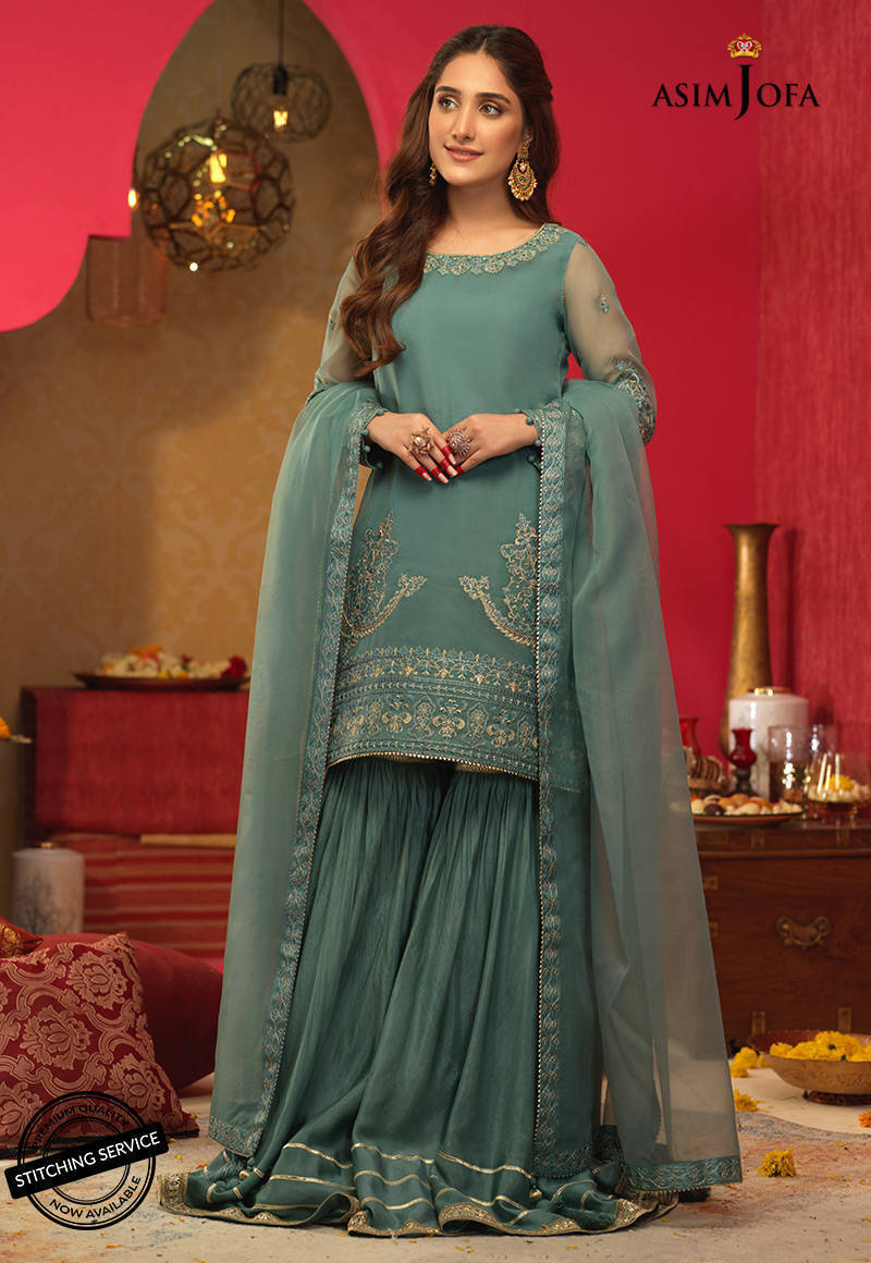 AJFCD-28 EMBROIDERED ORGANZA STITCHED 2 PCS