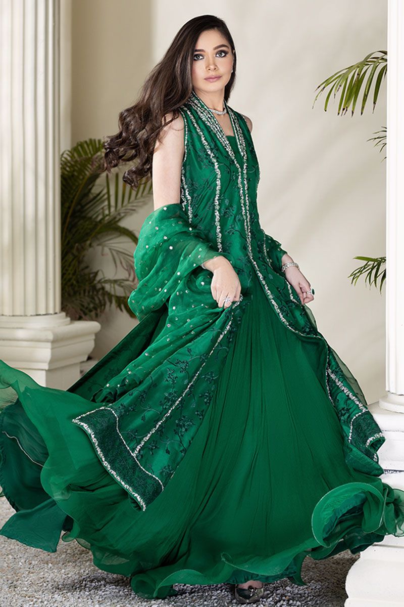 Embroidered silk gown