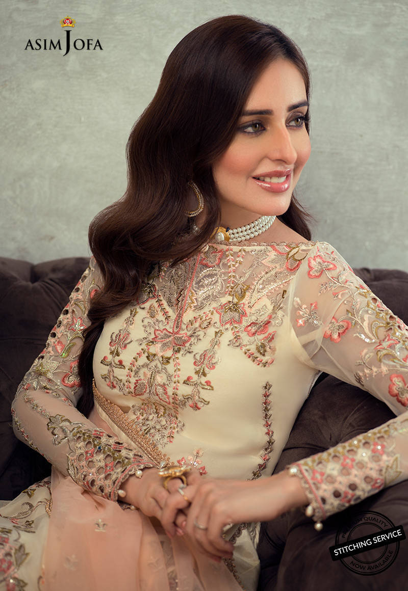AJLED-16 EMBROIDERED ORGANZA STITCHED 2 PCS
