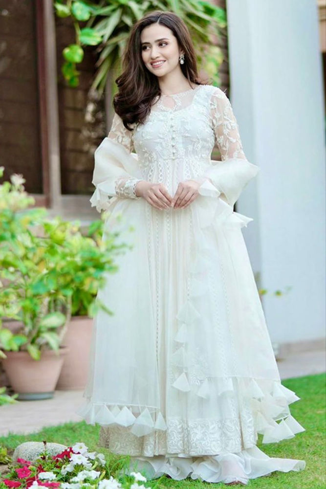 MORNING GLORY - Pearl White Kalidaar and Dupatta With Pants