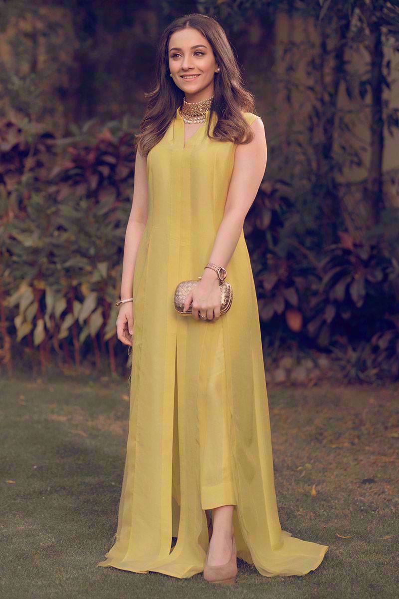 Silk slit gown with pants
