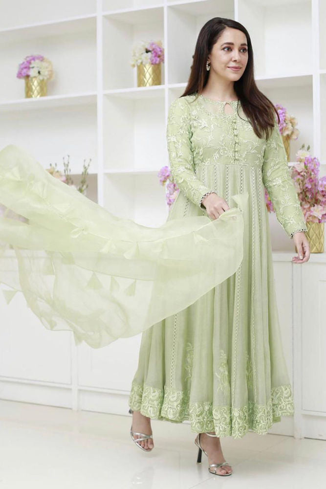 Mint Cluster Kalidaar and Dupatta With Pants